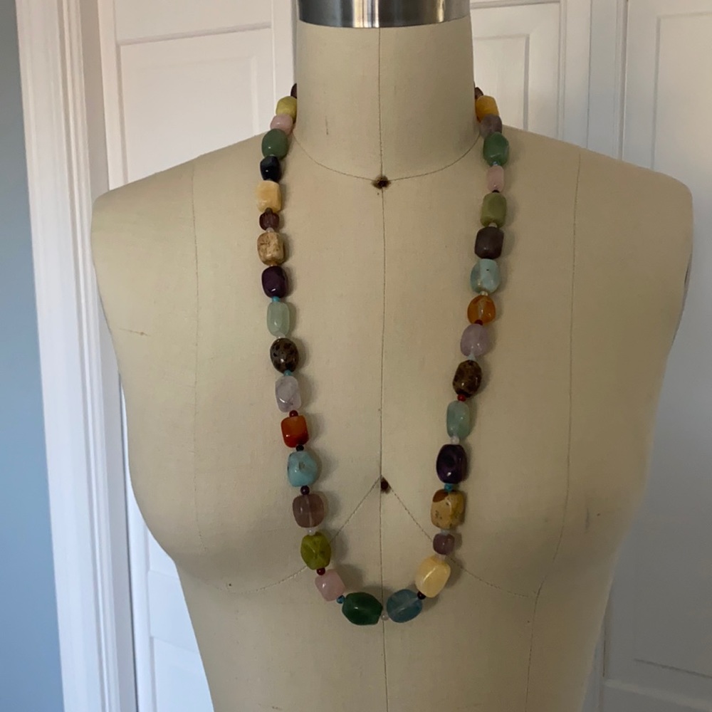 Multi Color Beaded Necklace- Red main image 1